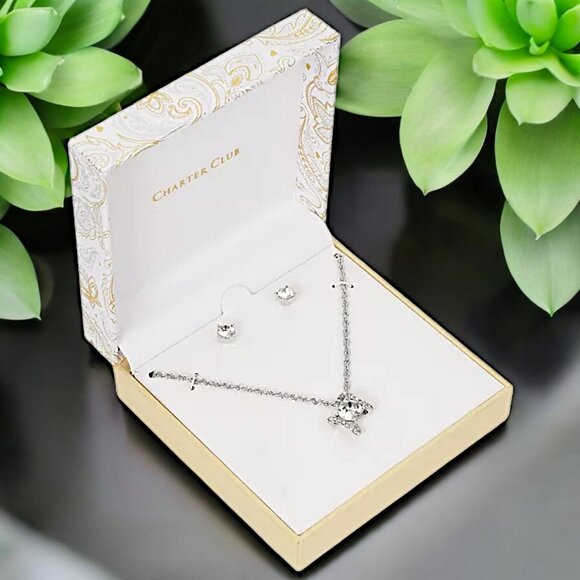 CHARTER CLUB Crystal Pendant Necklace & Stud Earrings Set - Picture 4 of 5